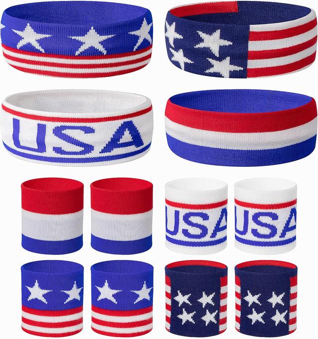 Product image of American Flag Sports Headband and Wristband- Striped Sweatband Set for Basketball, Football, Running, Gym, Exercise