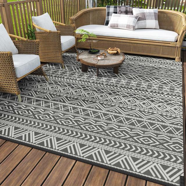 Product image of MontVoo Outdoor Rug Carpet Waterproof 5x8 Outdoor Patio Rug Mat Reverisble Plastic Straw Outdoor Rug for RV Camping Picnic Beach Balcony Boho Grey