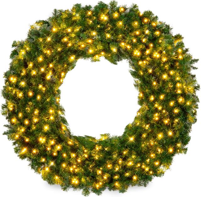 Product image of Best Choice Products 48in Large Artificial Pre-Lit Fir Christmas Wreath Holiday Accent Decoration w/ 200 LED Lights, 714 PVC Tips