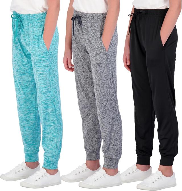 Product image of Real Essentials 3 Pack: Girls' Dry-Fit Jogger Sweatpants Soft Active Athletic Kids Joggers with Pockets & Drawstring