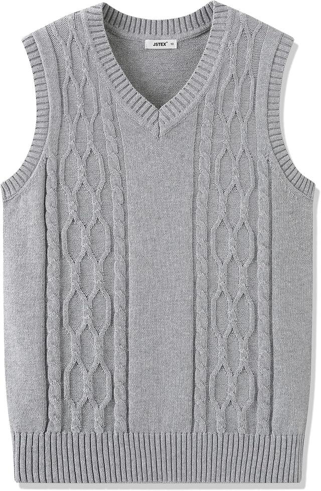 Product image of JSTEX Boys Sweater Vest 100% Cotton Kids Uniform Vest Girls V-Neck Sleeveless Knit Pullover for Size 4-14