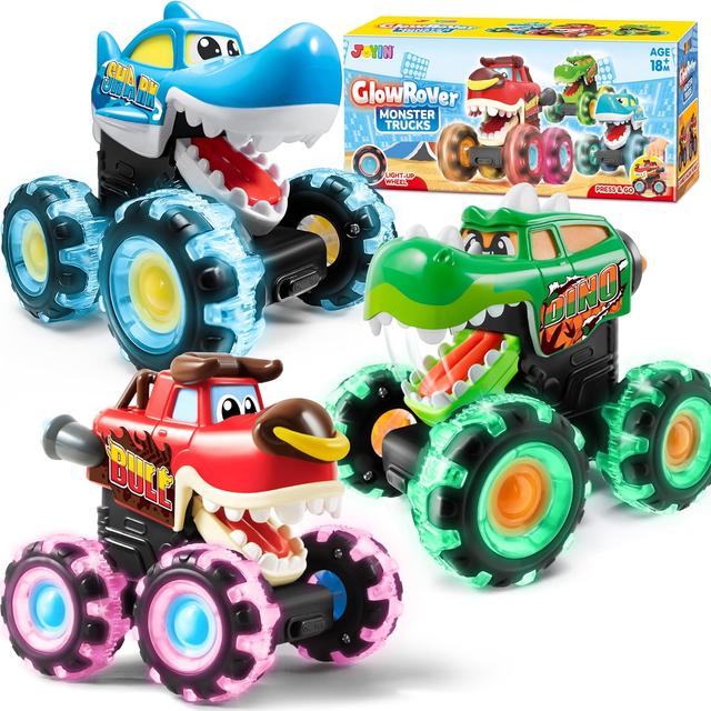 Product image of JOYIN 3 Pack Monster Truck Toy - Motion Activated Light-Up Cars for Toddlers - Monster Treads Lightning Wheels - Baby Toy Present - Press & Go Cars for Boys Girls Birthday Gifts
