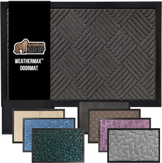 Product image of GORILLA GRIP 100% Waterproof All-Season WeatherMax Doormat, Durable Natural Rubber, Stain and Fade Resistant, Low Profile, Indoor Outdoor Door Mats, Easy Clean Patio Entrance Mat, 17x29, Gray Diamond