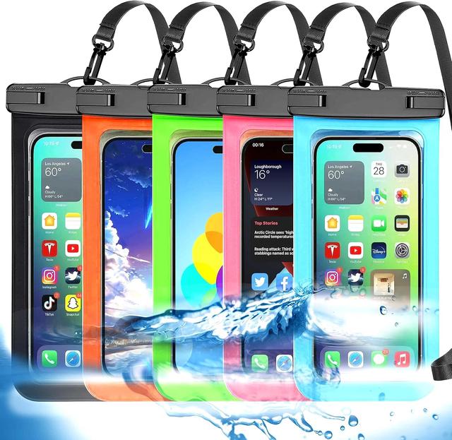 Product image of 【Up to 8.3"】 5 Pack Multicolor Universal Waterproof Phone Pouch, Phone Waterproof Case Dry Bag (Protection Level: IP68) Outdoor Sports for Apple iPhone,Samsung,and More(Black,Blue,Pink,Orange,Green)