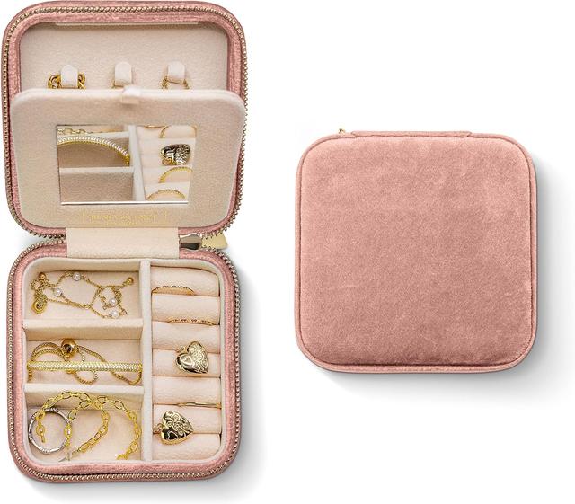 Product image of Benevolence LA Plush Velvet Jewelry Box | Travel Jewelry Case Organizer with Mirror | Featured in Oprah's Favorite Things | Best Gifts For Daughter, Girlfriend, Mom | Gifts For Her - Dusty Pink