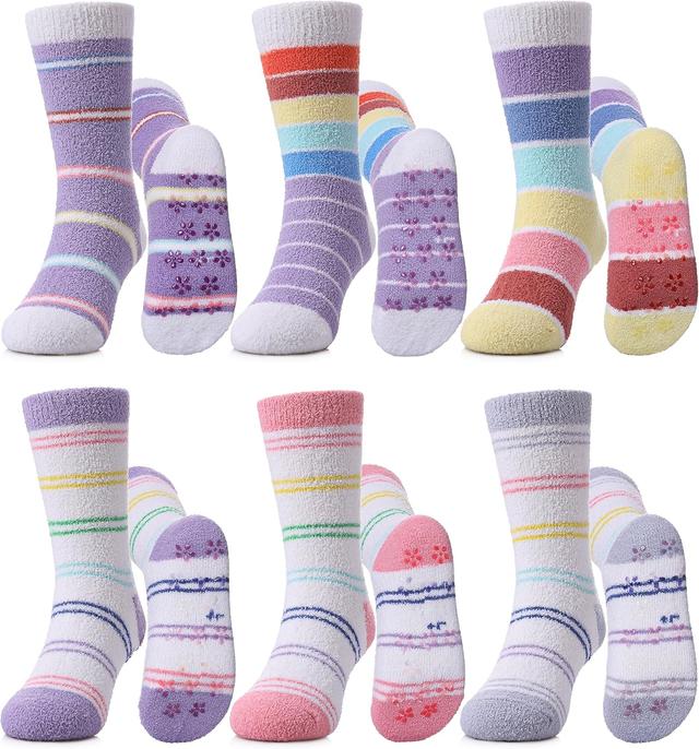 Product image of MQELONG Kids Non Slip Fuzzy Socks Girls with Grips Slipper Socks Cozy Fluffy Winter Warm Crew Gift Socks 6 Pack