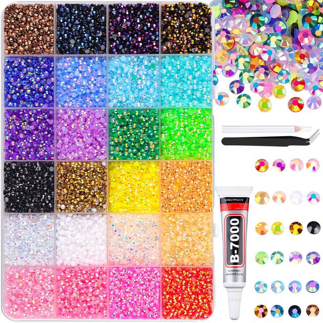 Product image of 24000Pcs Resin Jelly Rhinestones with 1 Pcs B7000 Jewelry Glue for Crafting, Mixed-Color 3mm Flatback Gems, Bedazzling Crystal for DIY Crafts Clothing Tumblers Mugs Shoes Fabric Decor Nail Art Makeup