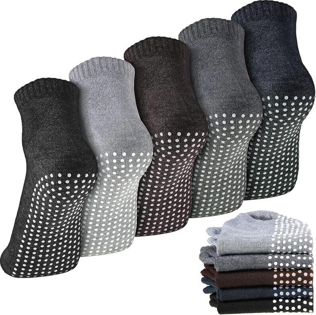 Product image of Geyoga 5 Pairs Men Non Slip Socks Women Anti Skid Slipper Barre Socks with Cushion Unisex for Yoga Pilates Barre Home Workout