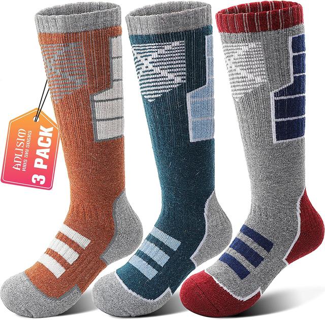 Product image of Anlisim Kids Merino Wool Ski Socks 3 Pairs Girls Boys Thermal Winter Warm Thick Breathable Socks for Skiing Snowboarding