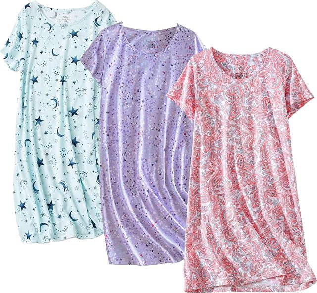 Product image of PNAEONG 3 Pack Women's Cotton Nightgown Sleepwear Short Sleeves Shirt Casual Print Sleepdress